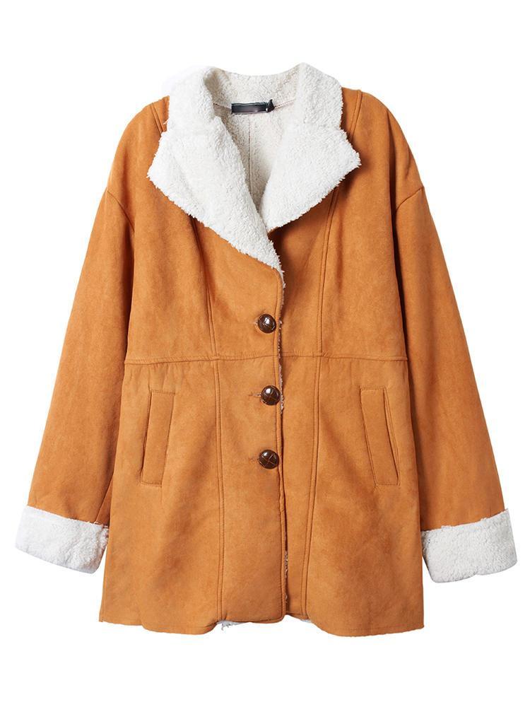 all in one place בגדי נשים Casual Women Lapel Double Breasted Faux Wool Suede Coats
