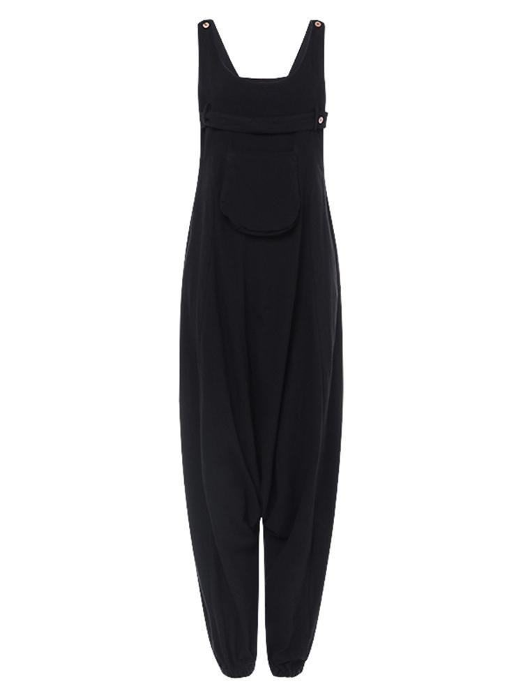 all in one place בגדי נשים Women Sleevless Casual Solid Baggy Harem Overalls Jumpsuit