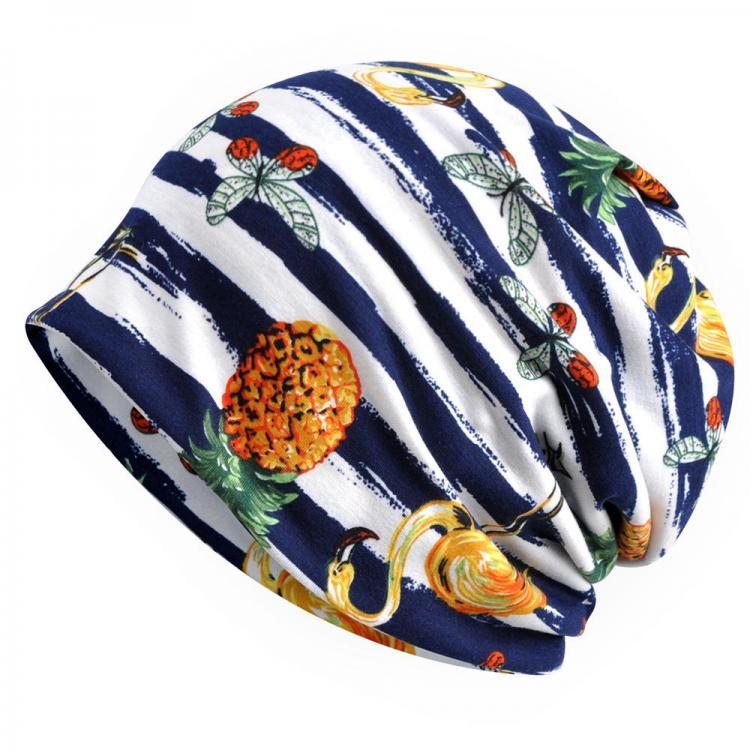 all in one place בגדי נשים Vintage Womens Cotton Stripe Print Dual-Use Beanie Hat Scarf Double Layers Chemo Cap