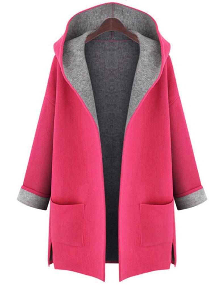all in one place בגדי נשים L-5XL Women Solid Color Autumn Winter Hooded Coats with Pockets