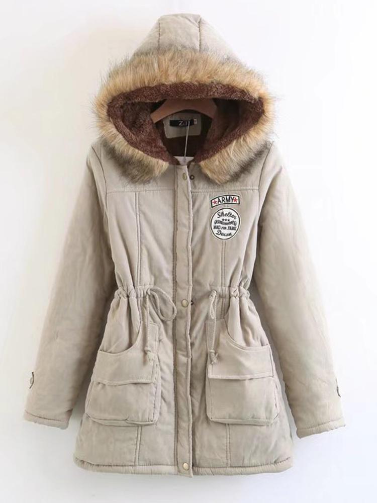 all in one place בגדי נשים Winter Women Pure Color Fur Collar Hooded Thicken Coats