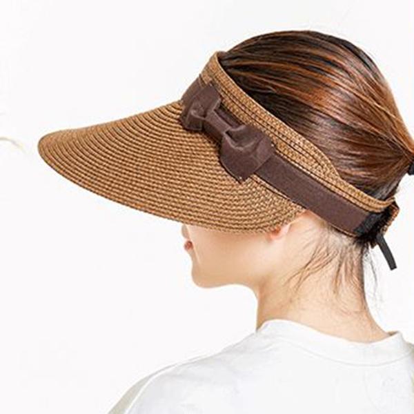 all in one place בגדי נשים Women Summer Wide Brim Bowknot Bucket Cap Removable Top Sunshade Outdoor Straw Hat