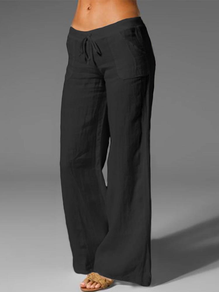 all in one place בגדי נשים Wide Leg Women Loose Cotton Pure Color Elastic Waist Trousers Pants