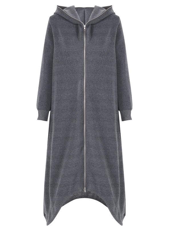 all in one place בגדי נשים Women Causal Hoodies Hooded Long Coats Zipper Asymmetric Jackets