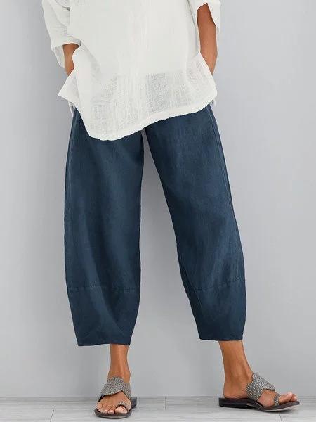 all in one place בגדי נשים Women Solid Color Cotton Elastic Waist Trouser Pants
