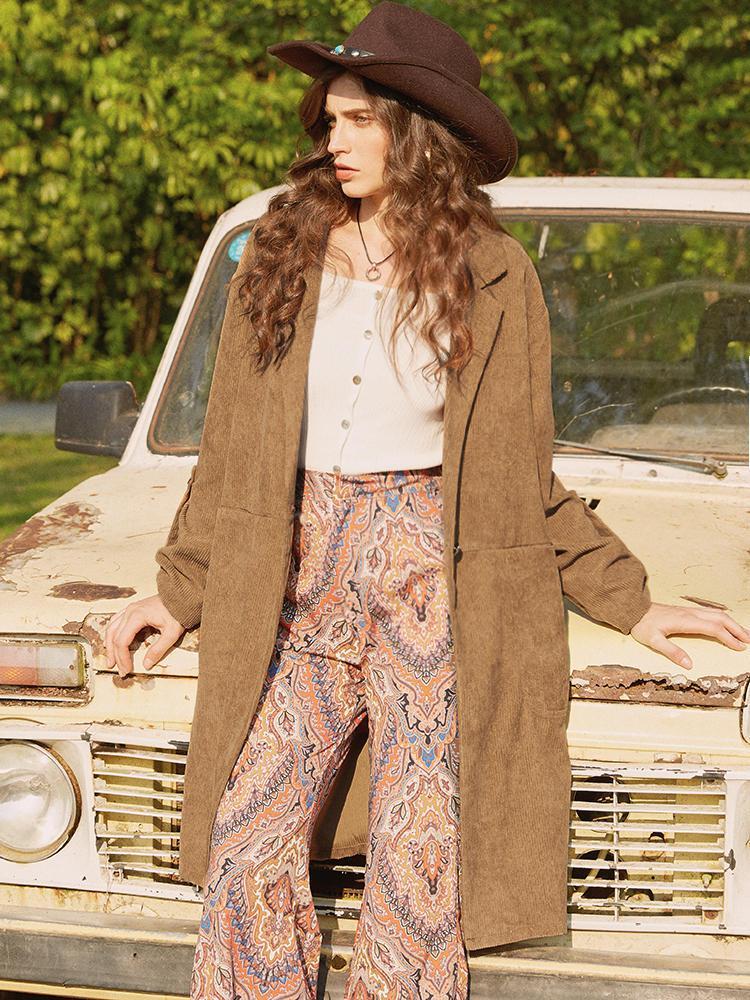 all in one place בגדי נשים Corduroy Solid Color Lapel Long Sleeve Coats For Women