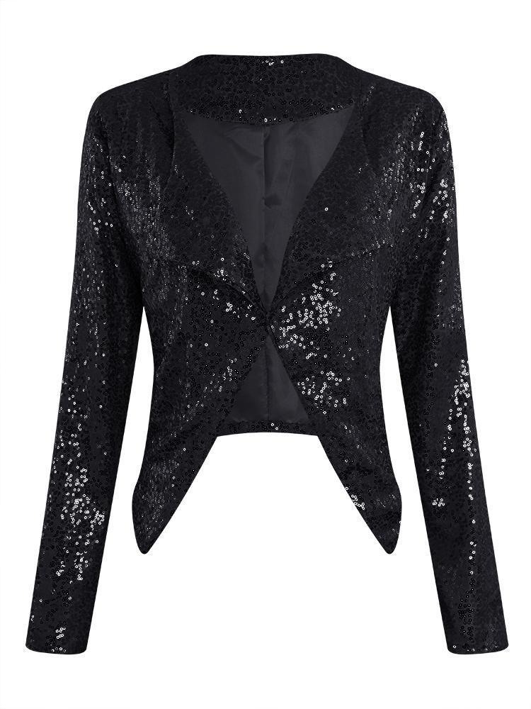 all in one place בגדי נשים Solid Color Sequins Irregular Jacket Coats For Women