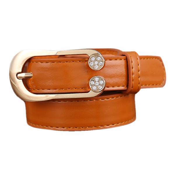 all in one place בגדי נשים Women Ladies Second Layer Leather Belt Diamond Waist Belt Metal Pin Buckle Dress Waistband