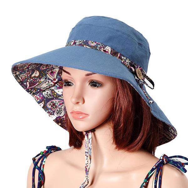 all in one place בגדי נשים Women Sunscreen Bucket Hat Casual Anti-UV Wide Brim Double Sided Wear Beach Hat