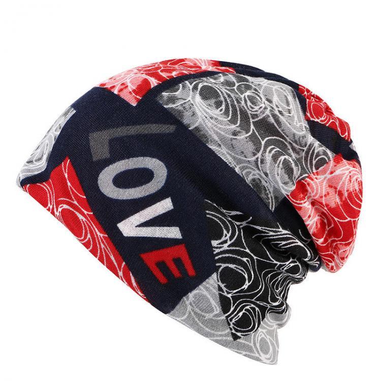 all in one place בגדי נשים LOVE Printed Beanie Hat For Women Multi-function Autumn Warm Bonnet Hat and Collar Scarf
