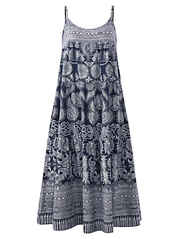 all in one place בגדי נשים Women Vintage Sleeveless Strappy Boho Floral Dress