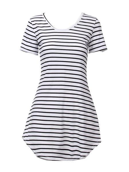 all in one place בגדי נשים Fashion Women Stripe Short Sleeve T-shirt Dress