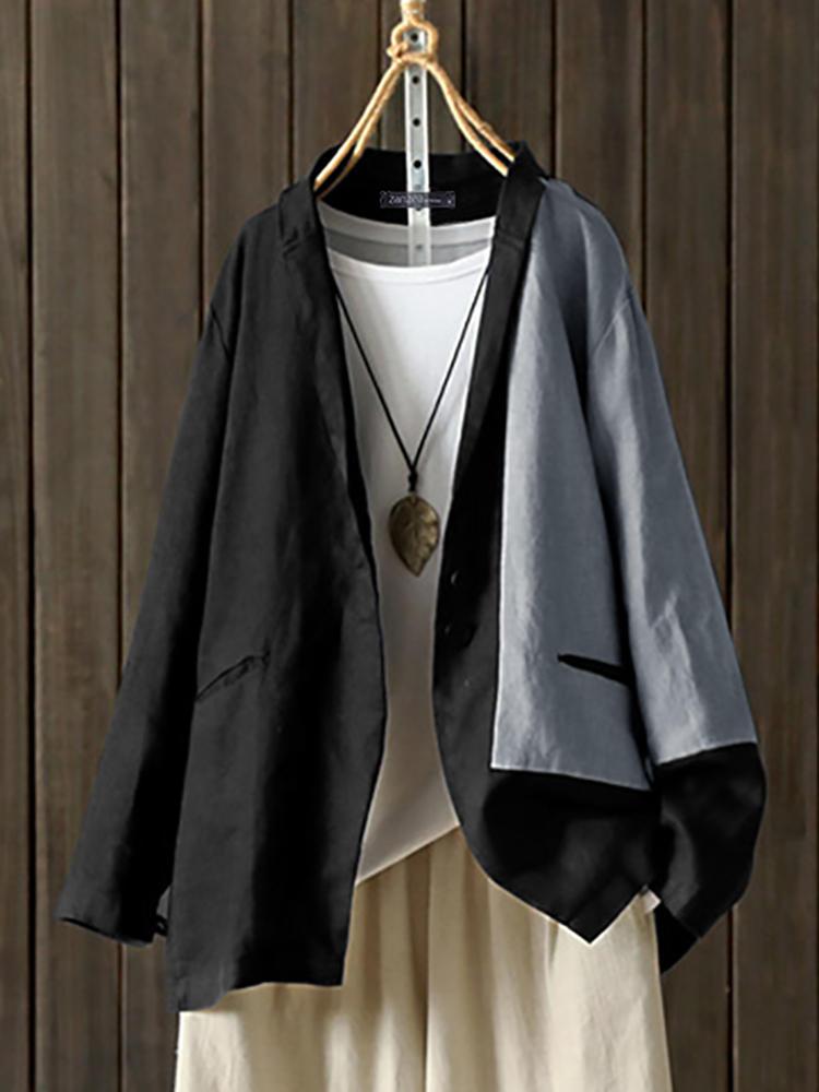 all in one place בגדי נשים Women Long Sleeve Turn Down Collar Color Patchwork Open Front Coat Blazers