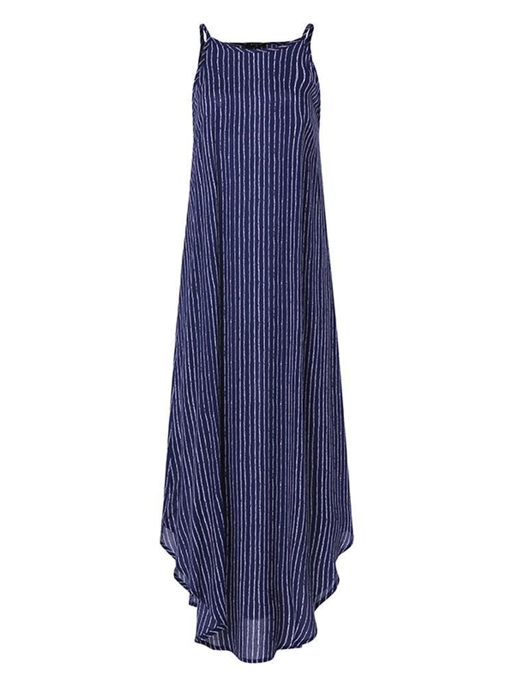 all in one place בגדי נשים Women Casual Striped Strappy High Low Long Maxi Dress