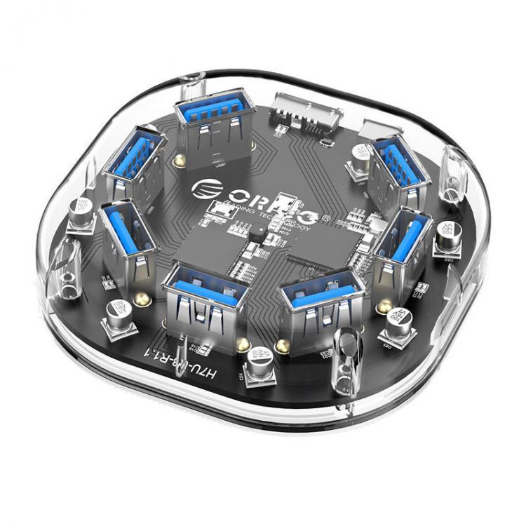 all in one place ציוד היקפי Orico H7U Transparent 7-Port USB 3.0 Hub with Micro USB Power Port