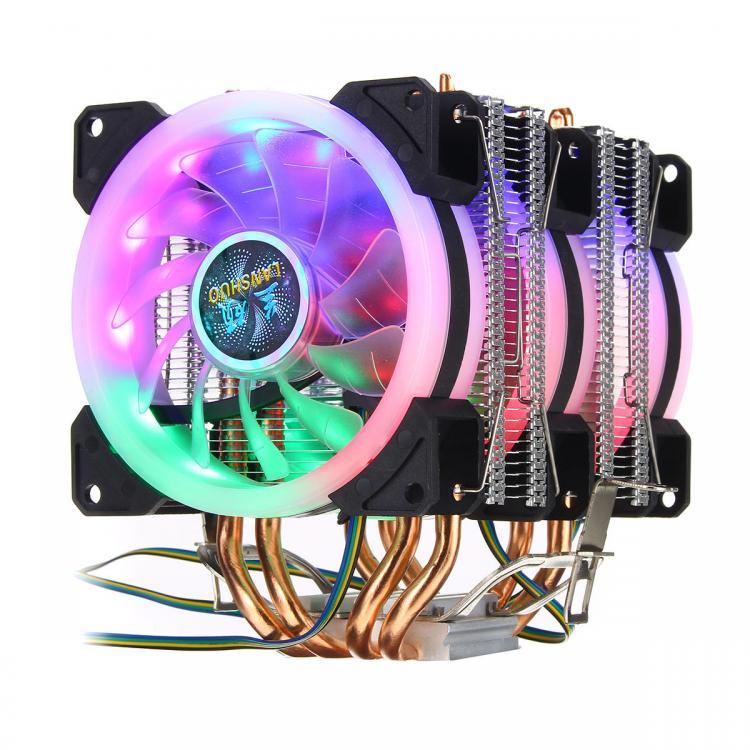 all in one place ציוד היקפי 4Pin Three Fans 4-Heatpipes Colorful Backlit CPU Cooling Fan Cooler Heatsink For Intel AMD