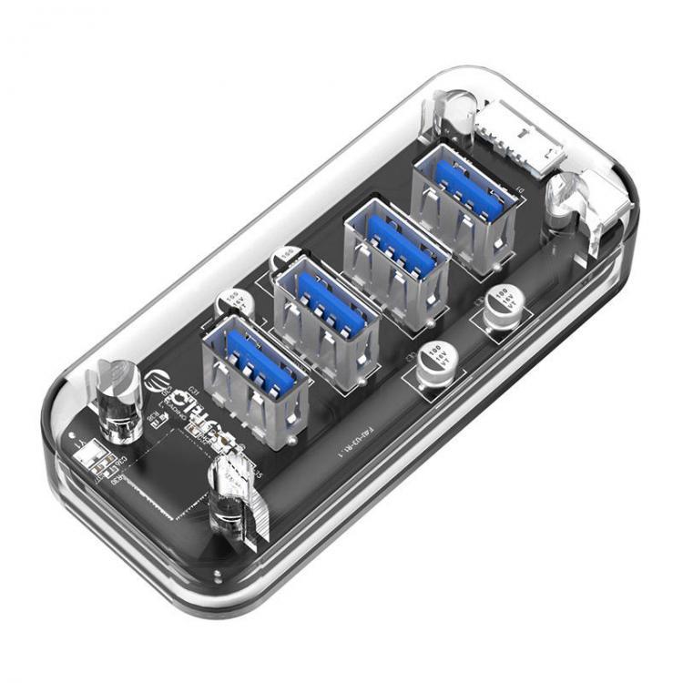all in one place ציוד היקפי Orico F4U-U3 Transparent 4-Port USB 3.0 Hub with Dual-port Power Supply