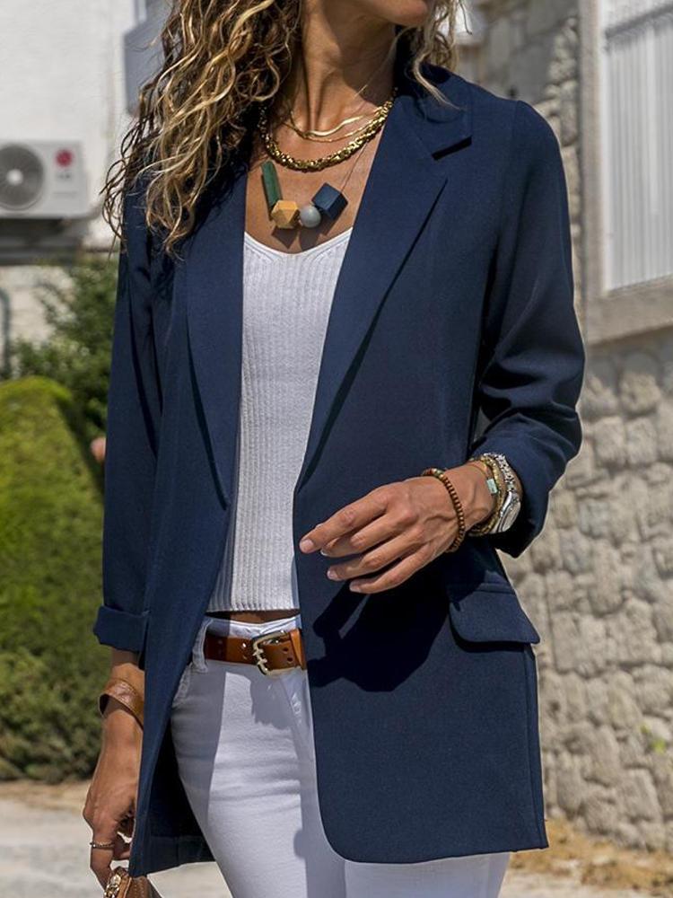 all in one place בגדי נשים Women Autumn Long Sleeve Office Casual Fit Turn-Down Collar Blazers