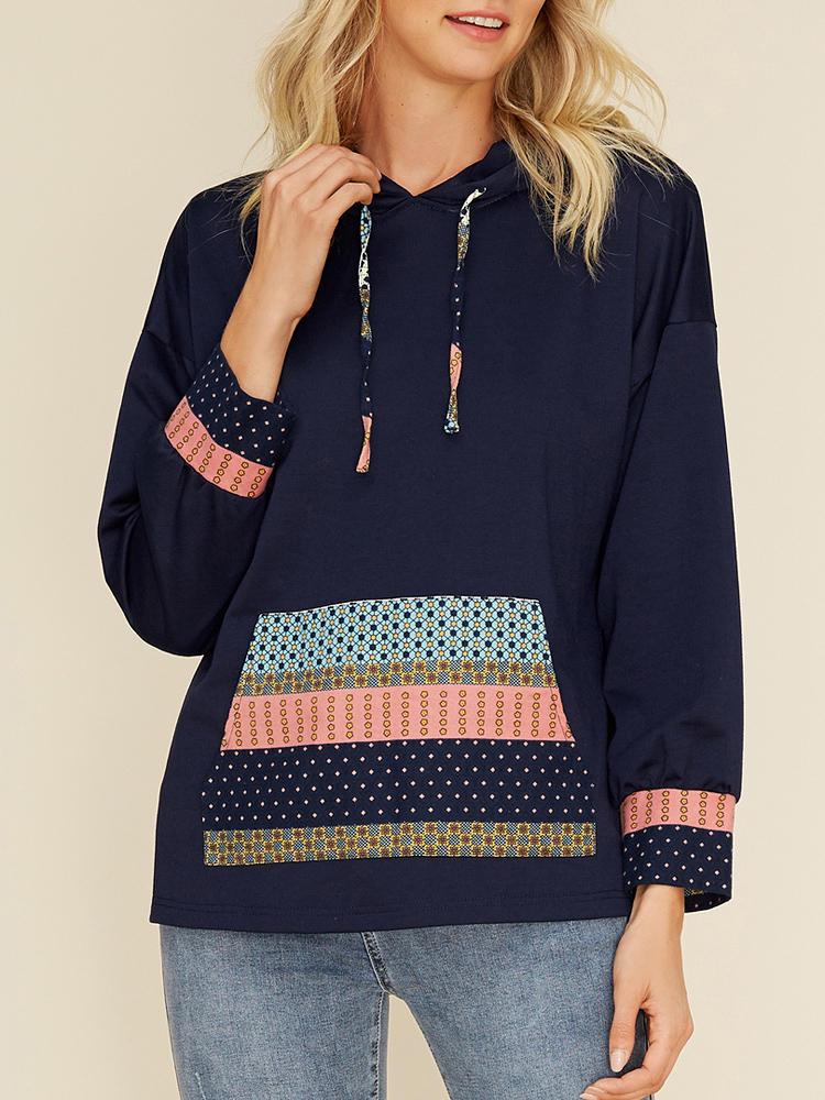 all in one place בגדי נשים Casual Pockets Patch Overhead Hoodies Sweatshirt