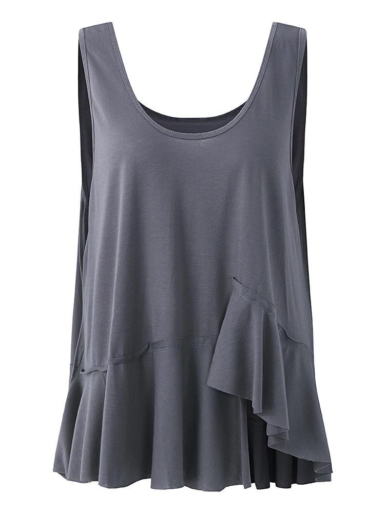 all in one place בגדי נשים Women O-neck Sleeveless Solid Color Tank Tops