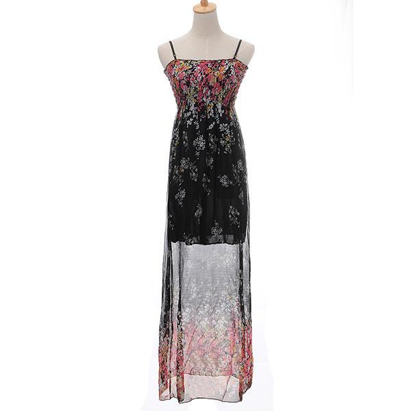 all in one place בגדי נשים Women Straps Chiffon Long Dress Sexy Flora Maxi Dresses