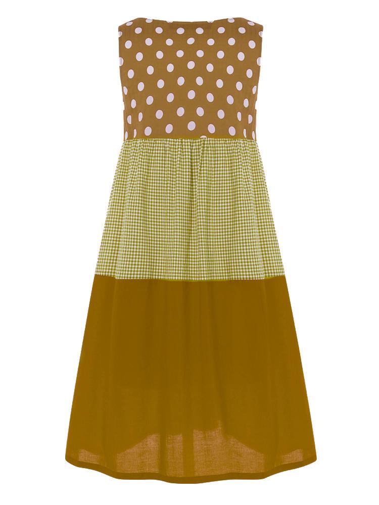 all in one place בגדי נשים Polka Dot Plaid Print Patchwork Sleeveless Maxi Dress