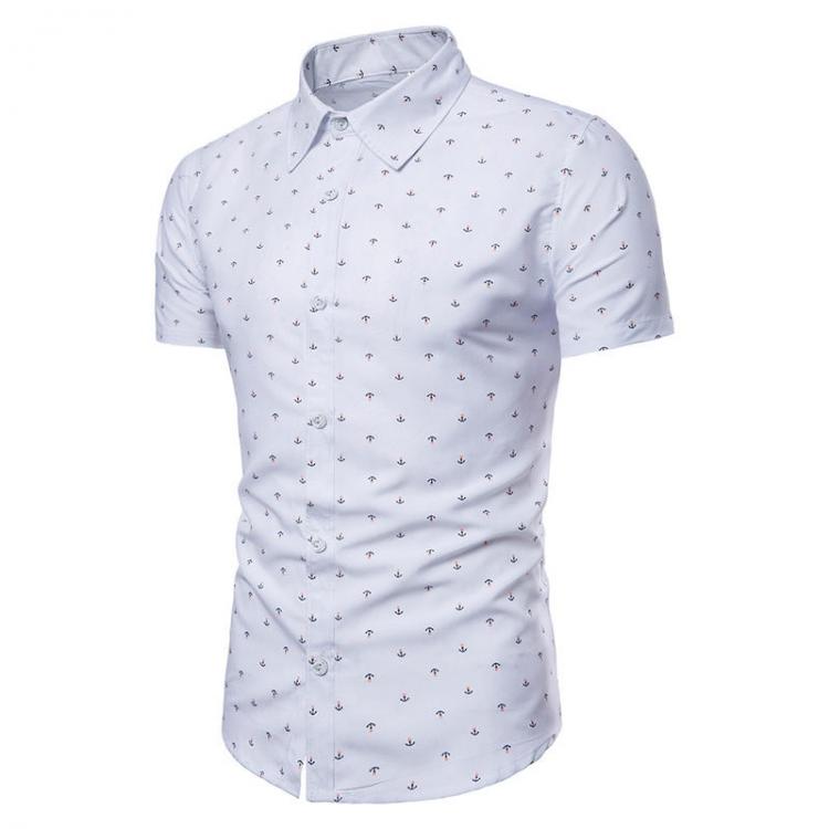 all in one place בגדי נשים Casual Anchor Printing Slim Fit Short Sleeve Dress Shirts