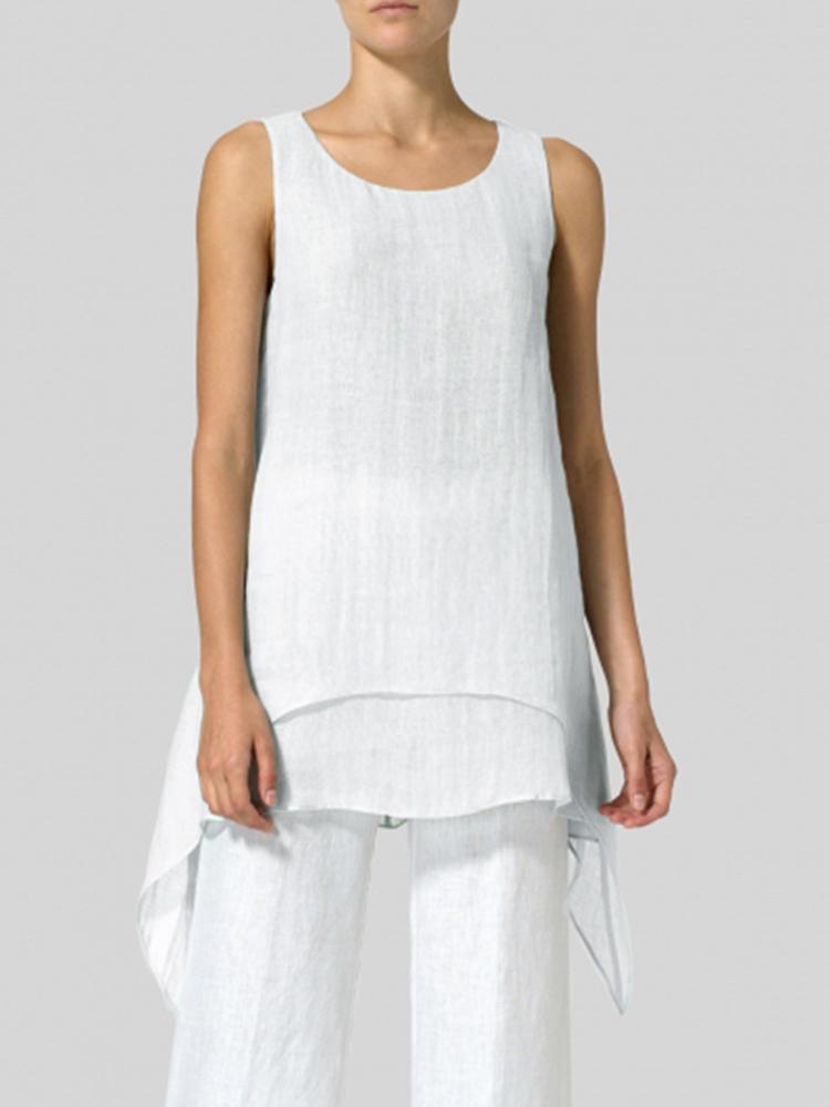 all in one place בגדי נשים Women Sleeveless Crew Neck Casual Solid Tank Tops