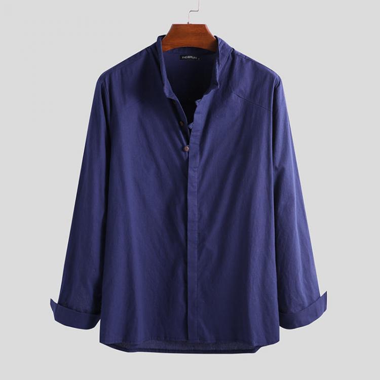 all in one place בגדי נשים Men's Loose Fit Shirt Linen Solid Button Down Causal Dress Tops Retro Male Blouse