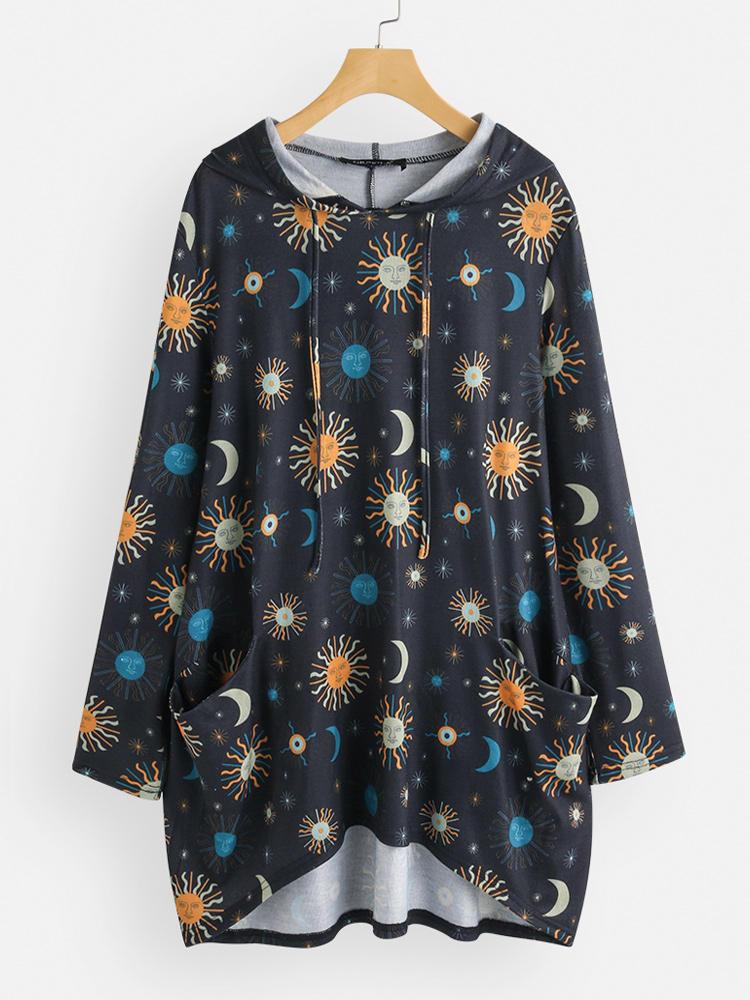 all in one place בגדי נשים Casual Print Solor System Long Sleeve Overhead Hoodies Sweatshirts