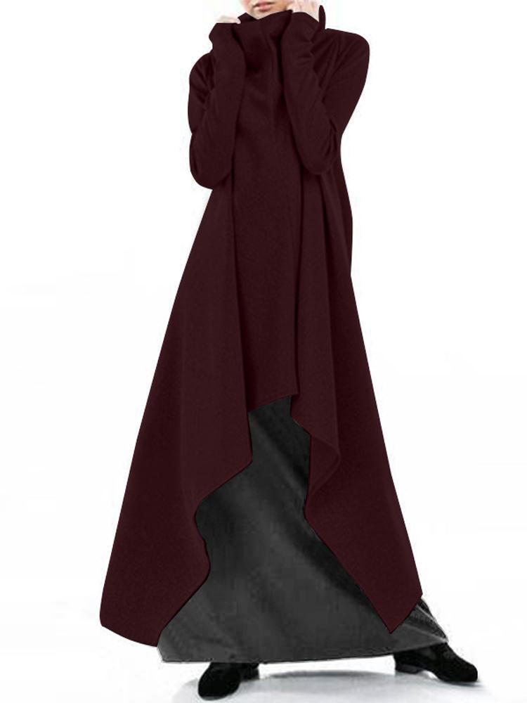 all in one place בגדי נשים Women Turtleneck Casual Sweatshirt Casual High Low Long Dress