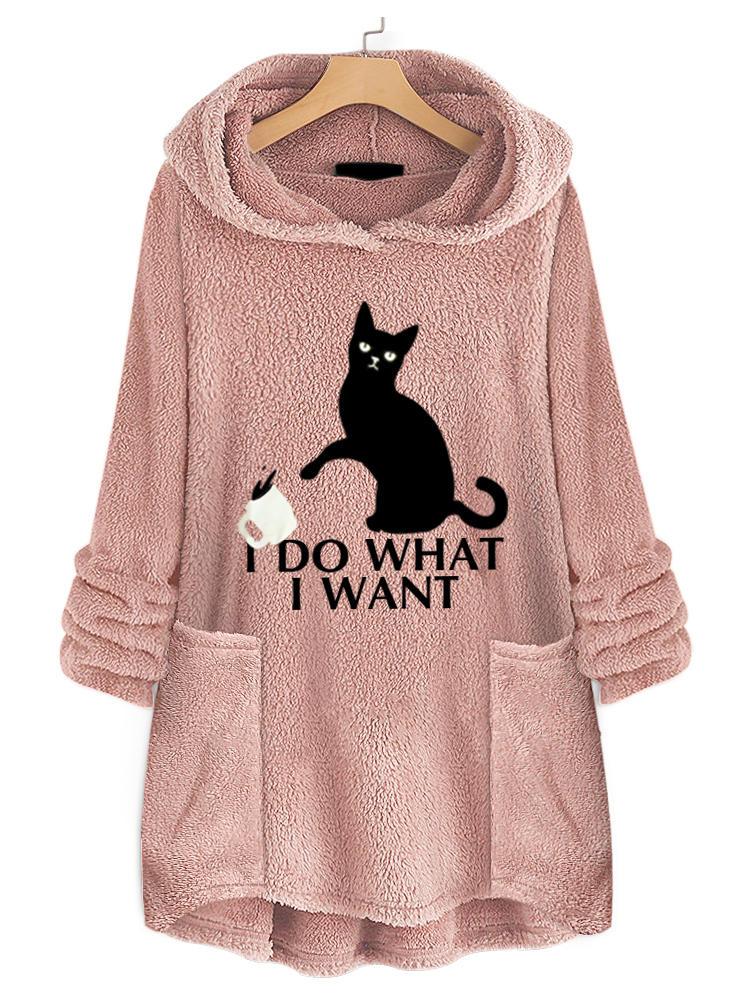 all in one place בגדי נשים Women Casual Cat Print Hooded Fleece Thicken Sweatshirt Hoodies With Pocket