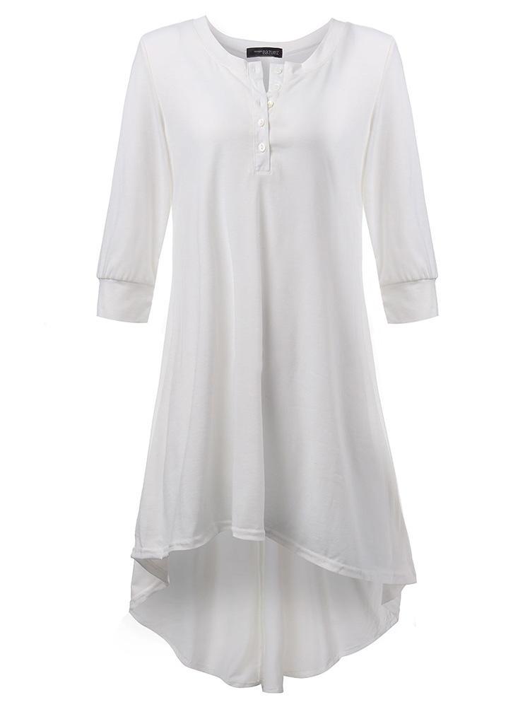 all in one place בגדי נשים Sexy Women Brief Solid Button Irregular Cotton Dress