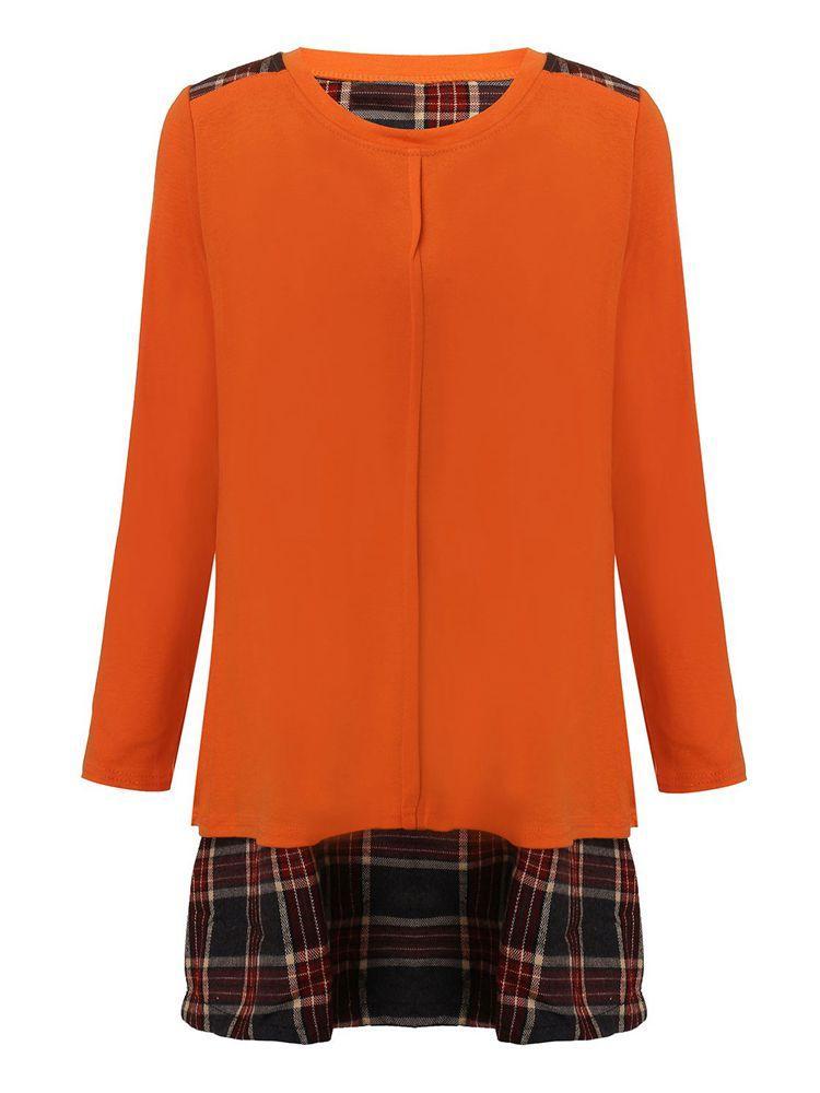 all in one place בגדי נשים Casual Women Plaid Patchwork Back Split Long Sleeve Mini Dresses