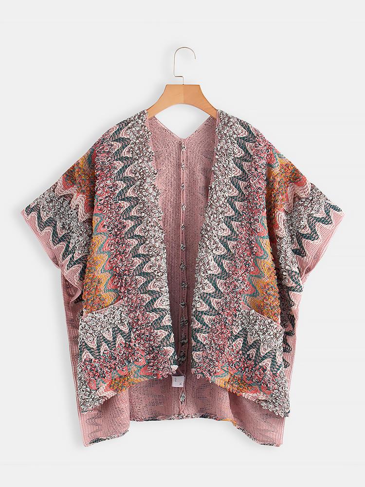 all in one place בגדי נשים Women Printed Cardigan Shawl V-neck Batwing Sleeve Sweaters with Pocket
