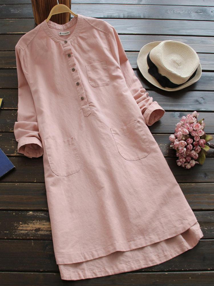 all in one place בגדי נשים Women Vintage Buttons Shirt Dresses
