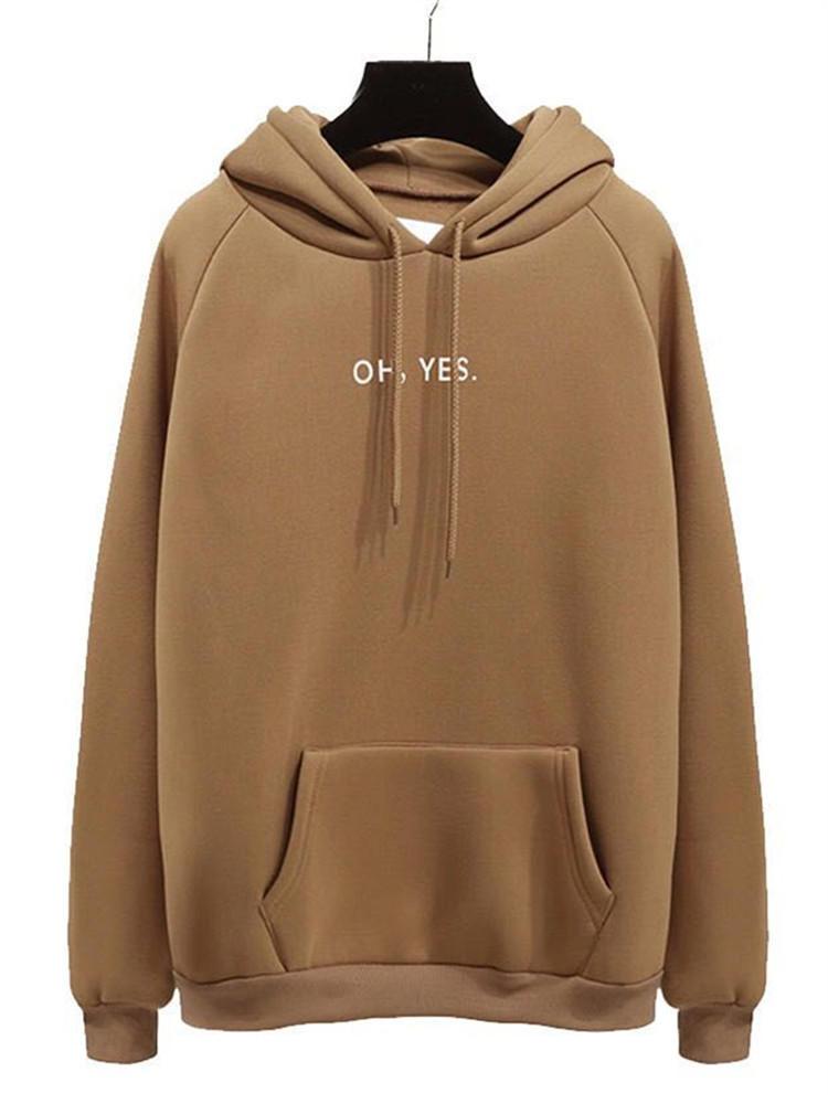 all in one place בגדי נשים Casual Print Pocket Long Sleeve Hooded Sweatshirt