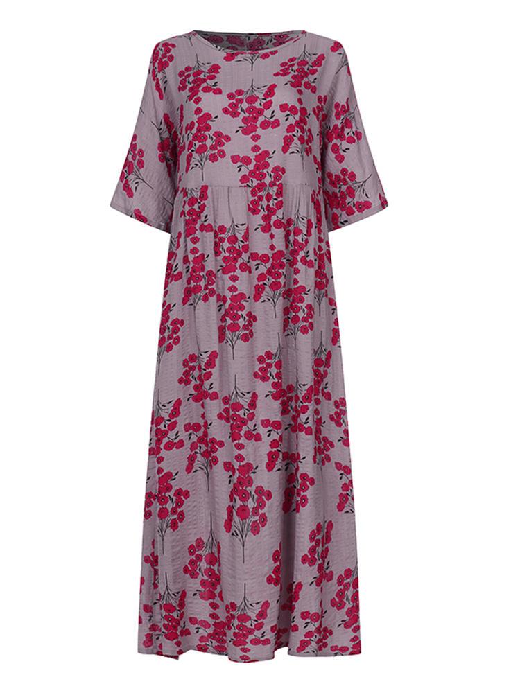all in one place בגדי נשים Women 3/4 Sleeve O-neck Floral Maxi Dress