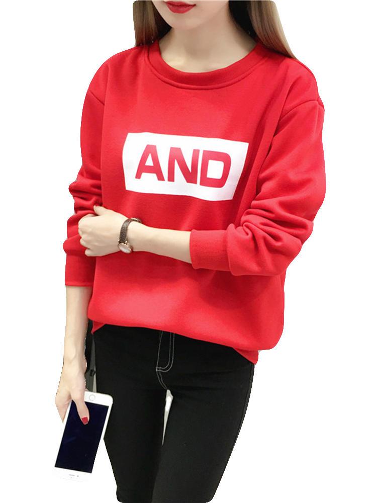 all in one place בגדי נשים Letters Printed Long Sleeve O-neck Sweatshirt