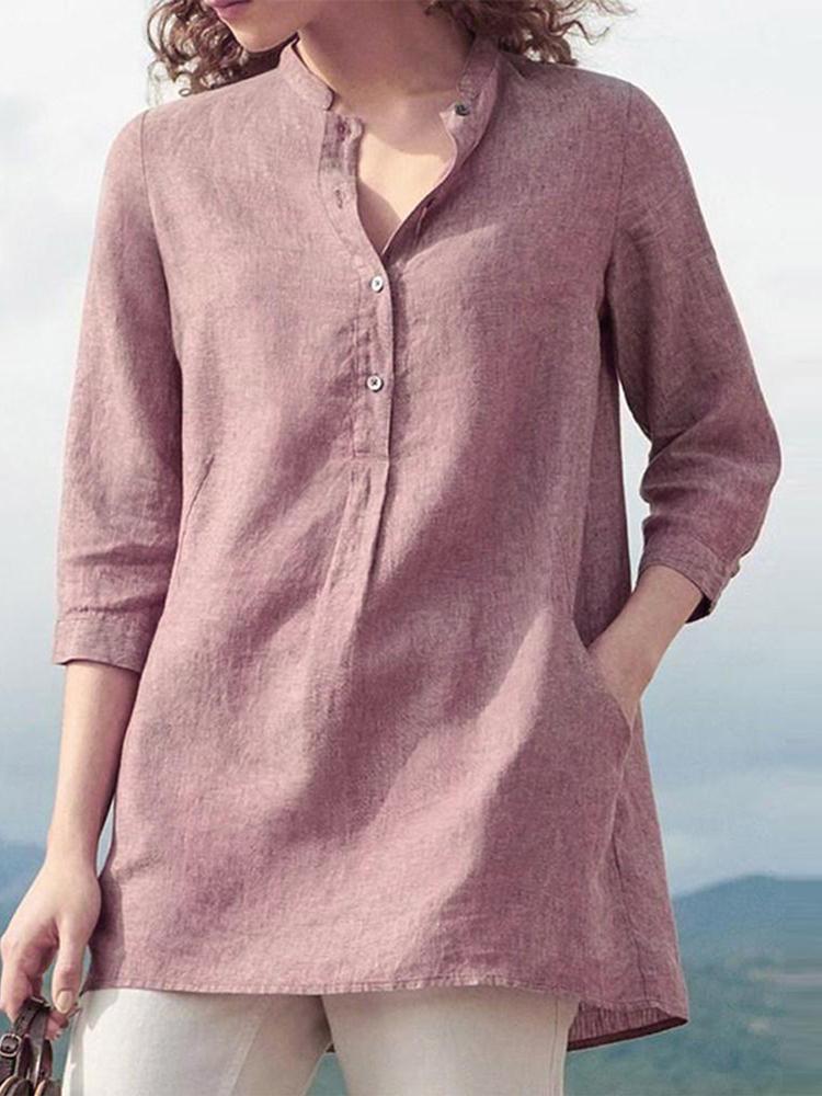 all in one place בגדי נשים Women 3/4 Sleeve V Neck Button Down Tops Casual Loose Shirts Blouse