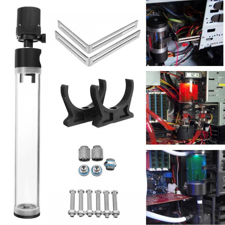 all in one place ציוד היקפי 12V 50mmX310mm Cylinder Water Tank +G1/4 Thread 19W Pump Computer Water Cooling Radiator