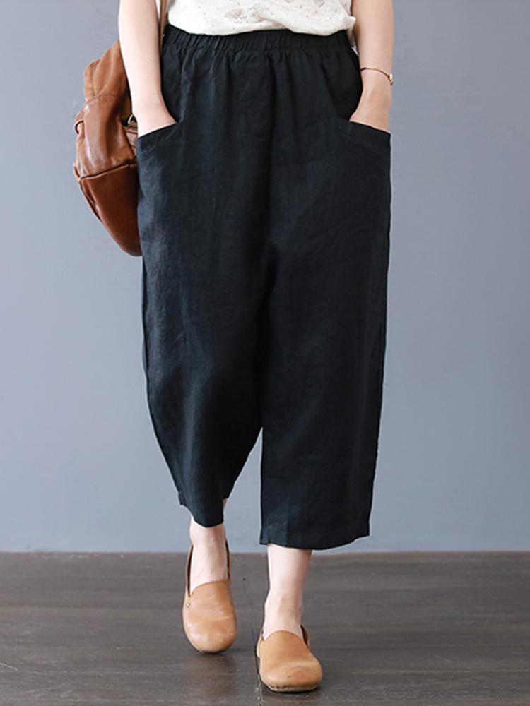 all in one place בגדי נשים Plus Size Women Cotton Loose Harem Pants with Pockets