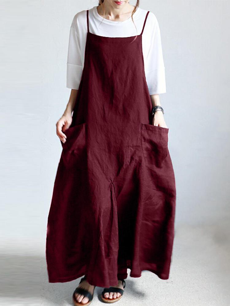 all in one place בגדי נשים S-5XL Casual Spaghetti Straps Solid Color Maxi Women Dress