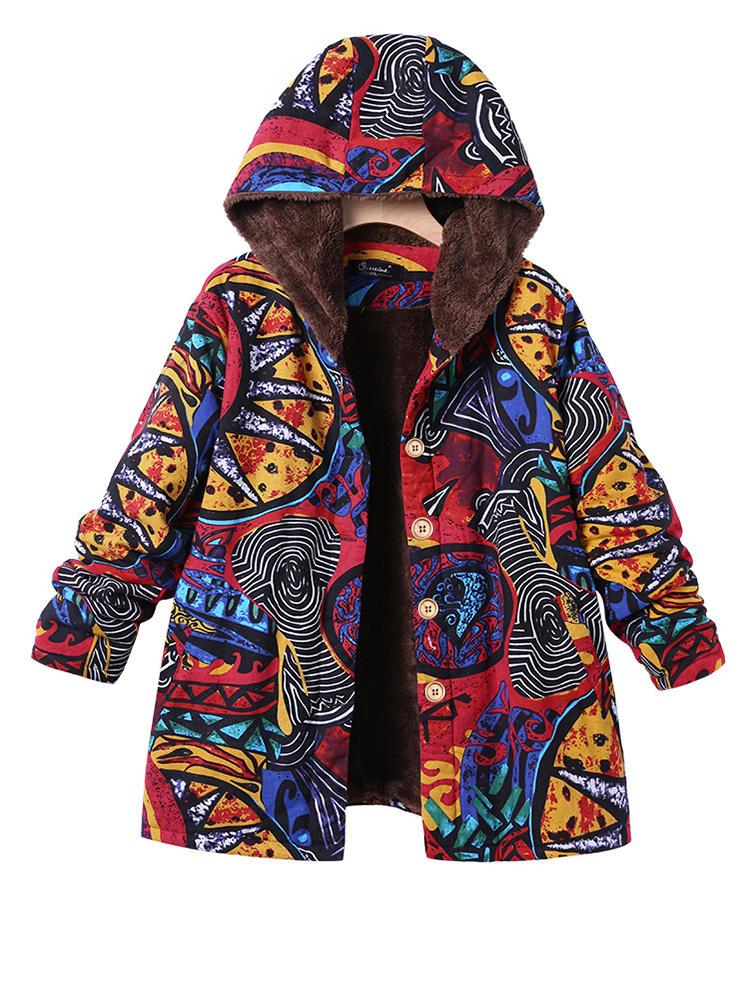 all in one place בגדי נשים Casual Printed Hooded Jackets Coats with Pockets