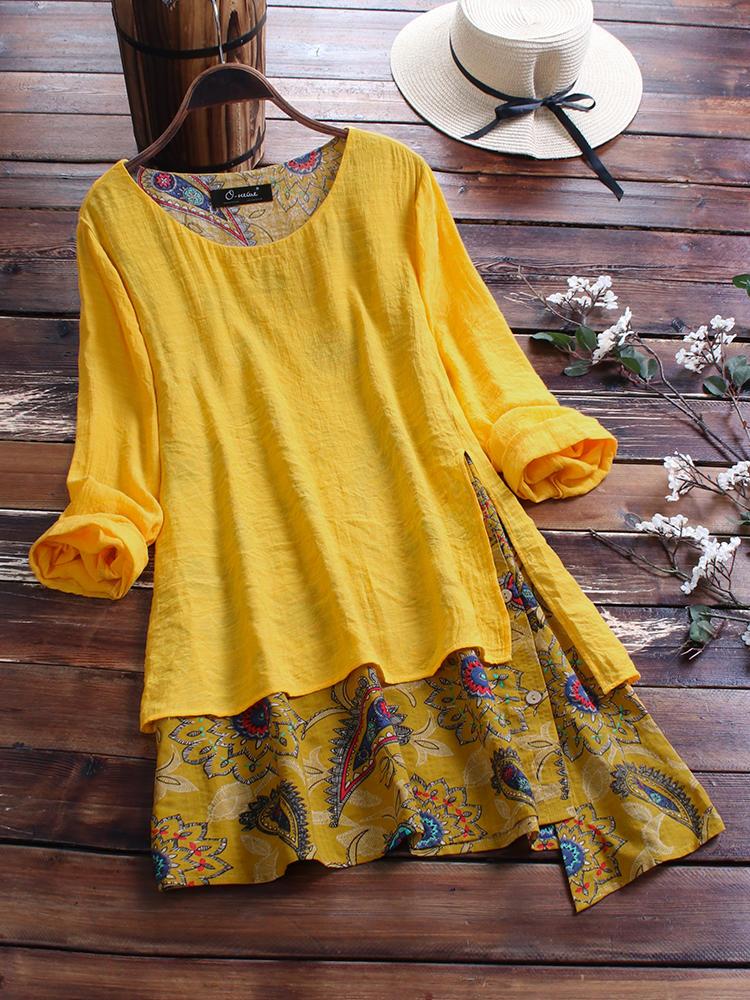 all in one place בגדי נשים Patchwork Irregular Hem Blouse