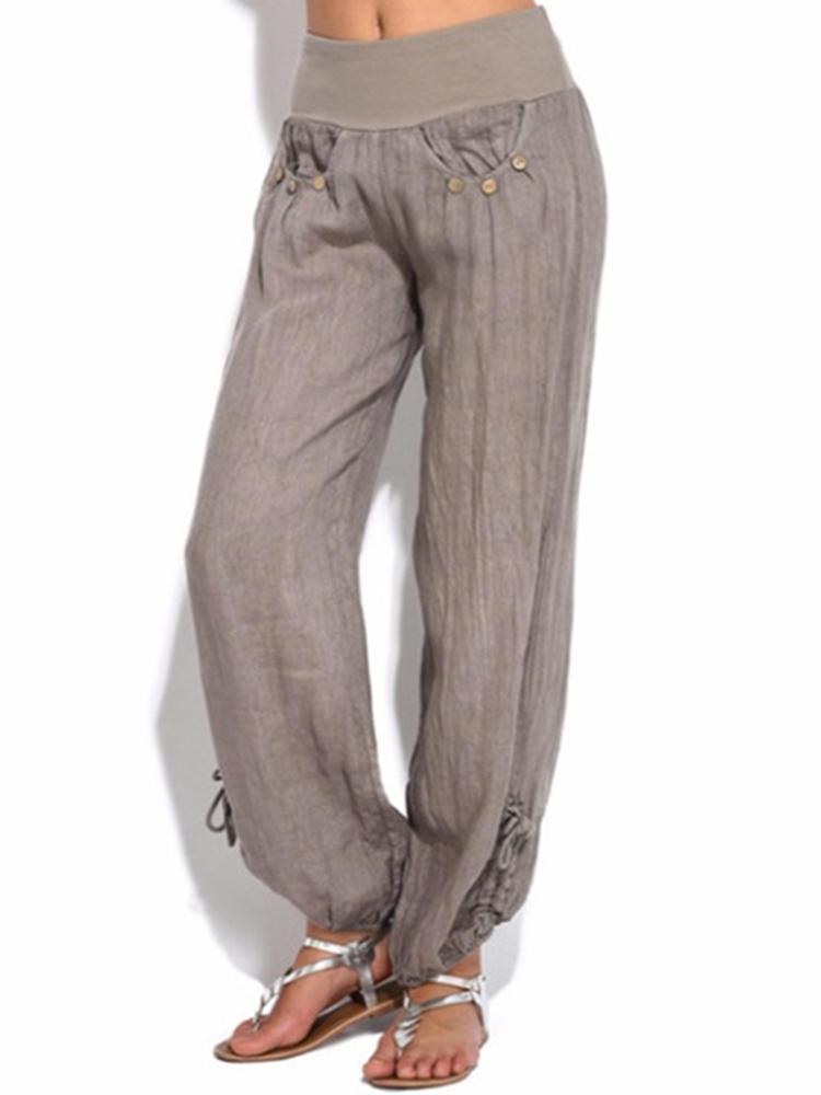 all in one place בגדי נשים Women Casual High Waist Pure Color Button Yoga Harem Pants
