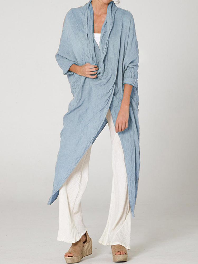 all in one place בגדי נשים Women 3/4 Sleeve V Neck High Split Irregular Hem Casual Shirt Blouse