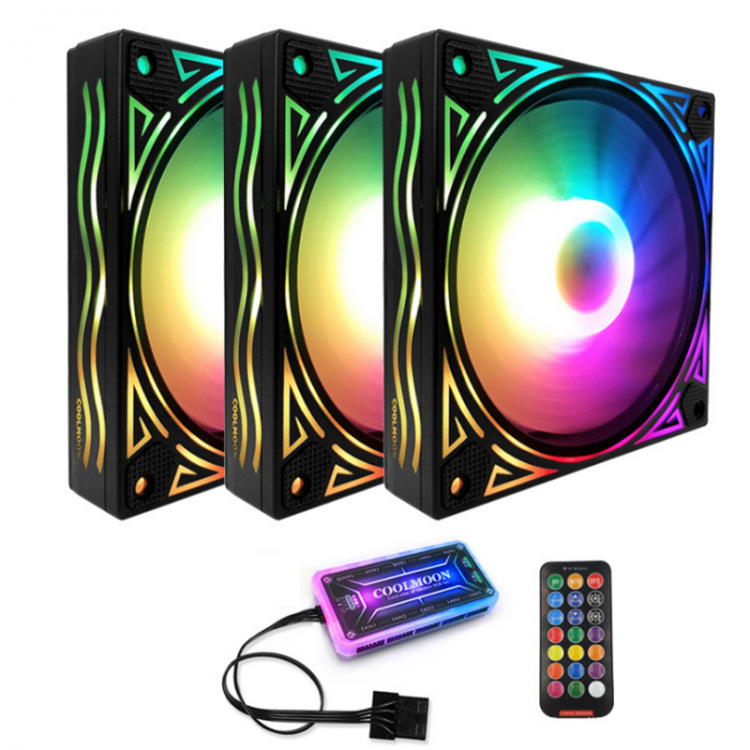 all in one place ציוד היקפי Coolmoon BILLOW 3PCS 120mm Multilayer Backlit RGB Cooling Fan Mute PC CPU Heatsink with the RF Wireless Remote Control
