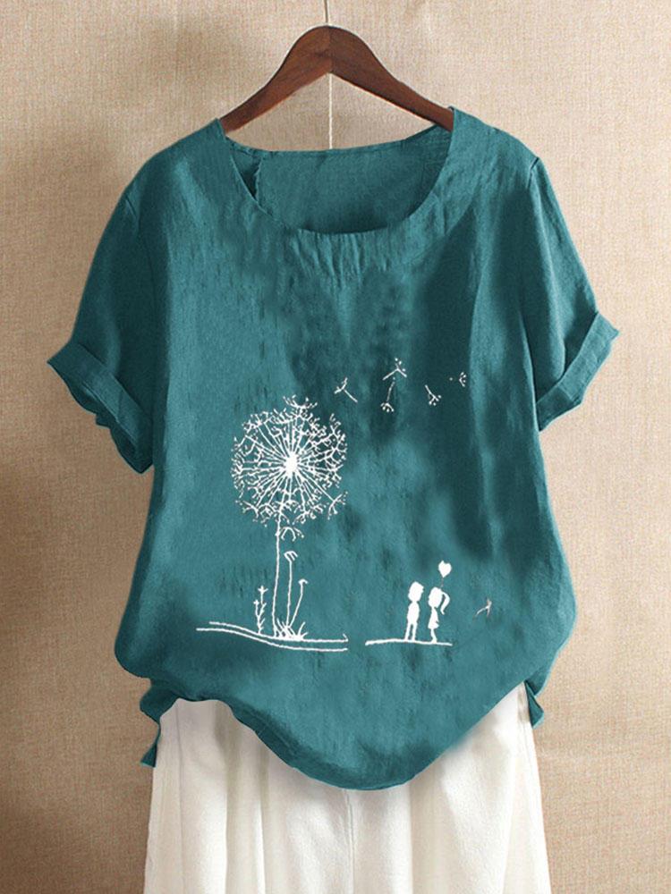 all in one place בגדי נשים Flowers Print Short Sleeve Summer Plus Size T-shirts
