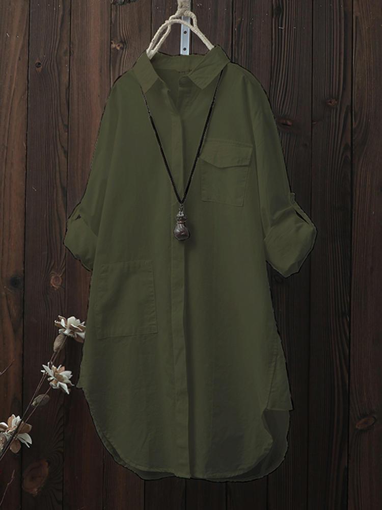 all in one place בגדי נשים S-5XL Casual Long Sleeves Solid Color Shirts